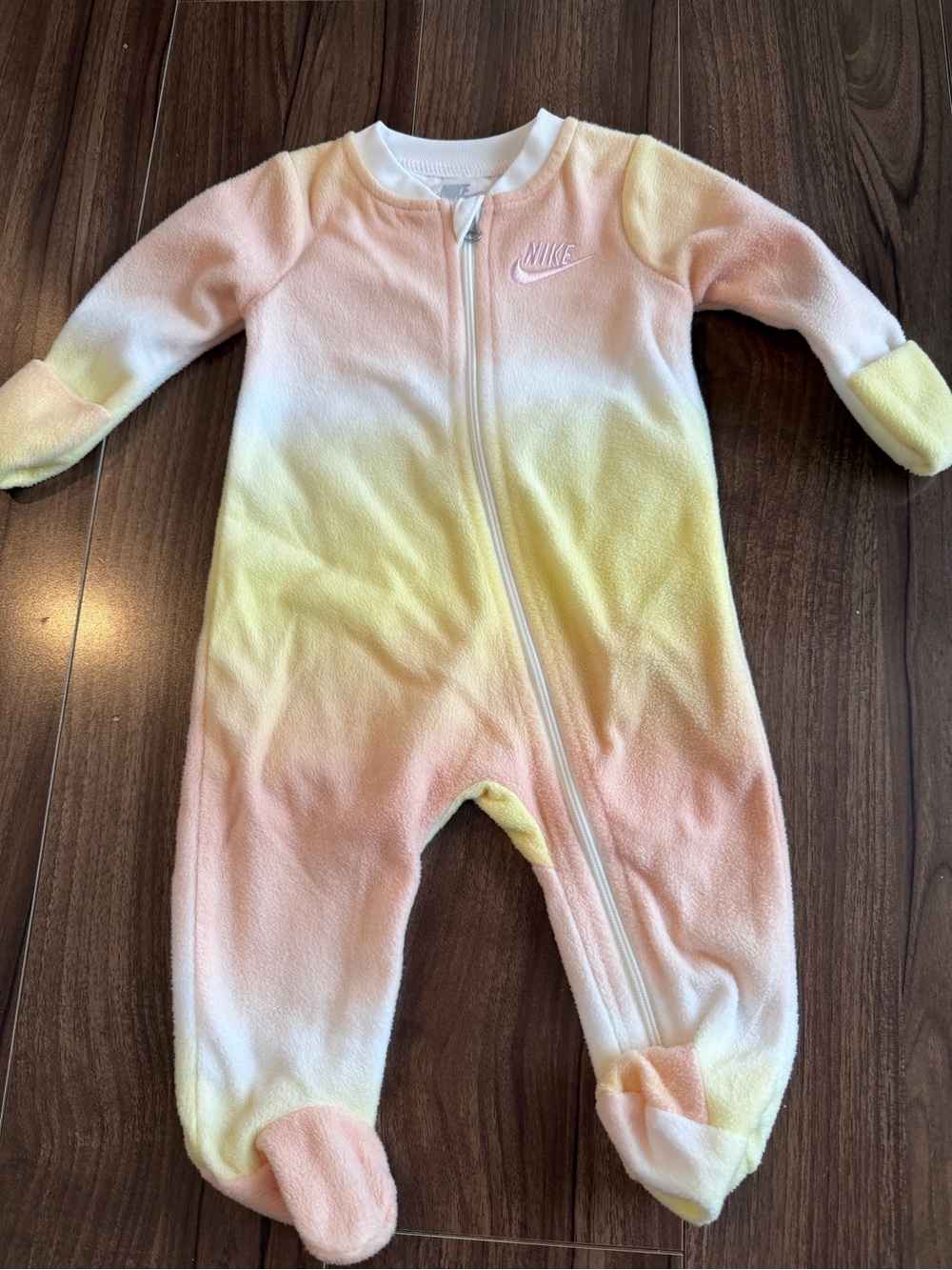 Nike Kids Fleece Gradient Pink Yellow Footed Romper 3 month